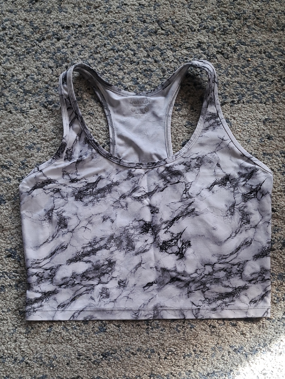 Calvin Klein Marble-Print Racerback Crop Sports Bra - Gray/White